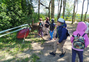 Dzieci oglądają eksponaty owadów