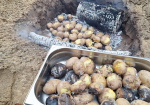Pieczone i upieczone ziemniaki w ognisku