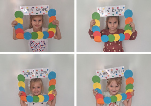 Dzieci pozują w kropkowej fotobudce