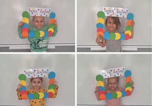 Dzieci pozują w kropkowej fotobudce