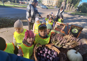 Dzieci oglądają śliwki i wrzos
