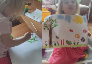 Michalina wysyła buziaka z plakatem pt. "Wiosna".