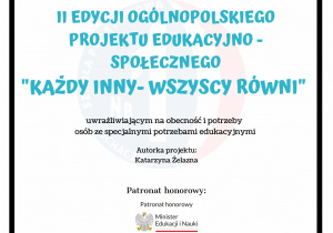 Ogólnopolski Projekt Edukacyjno - Społeczny "Każdy inny - wszyscy równi"