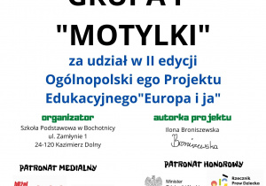 Certyfikat udziału w Ogólnopolskim ego Projekcie Edukacyjnym "Eurola i ja"