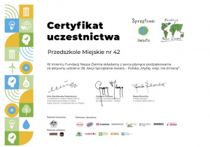 Certyfikat uczestnictwa w akcji Sprzątanie Świata