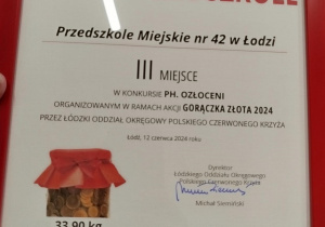 Dyplom za zajęcie III miejsca w konkursie PH.OZŁOCENI