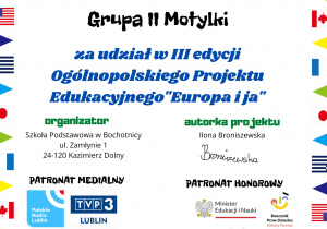 Certyfikat za udział w Projekcie Edukacyjnym "Europa i ja"